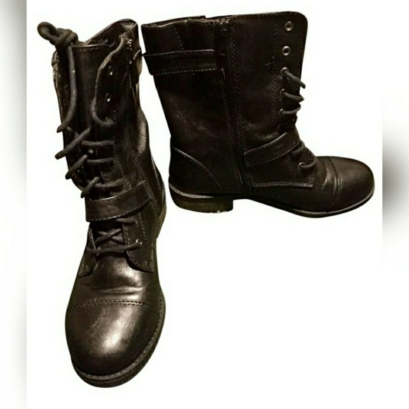 White Mountain Shoes - Black Combat Moto Boots Lace Up Size 7